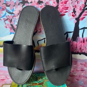 Madewell Women's Boardwalk Post Slide Sandal in Leather Size 8